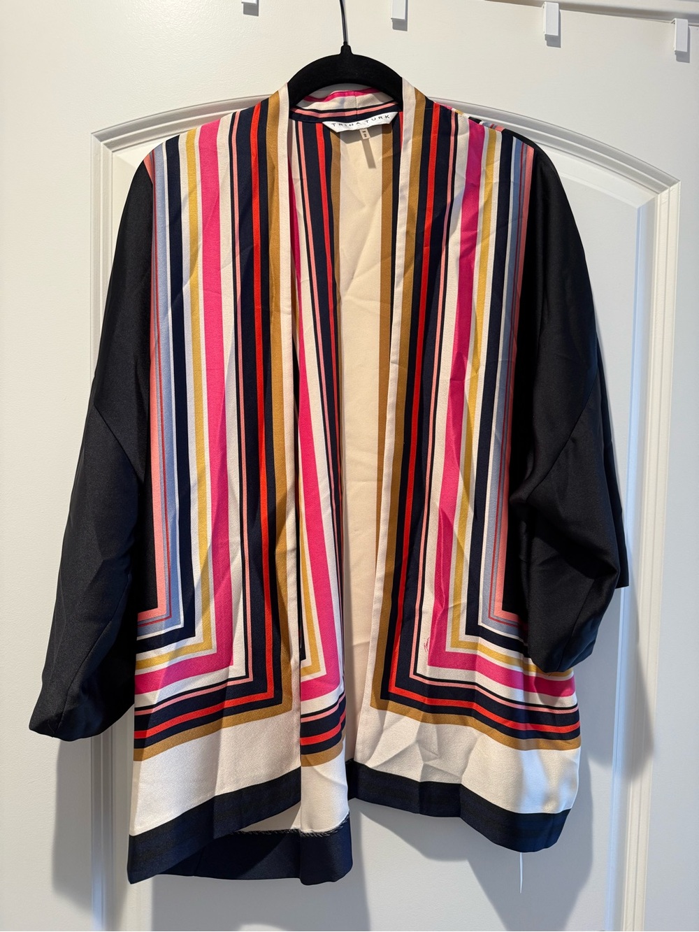 Striped Silk-Blend Open lightweight cardigan in Black and Multicolor Trina Turk